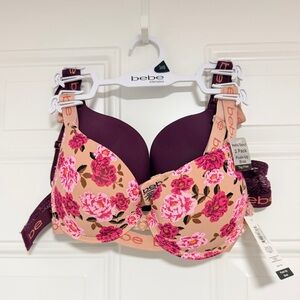 bebe Floral Push-Up Bra - Peach Floral & Plum